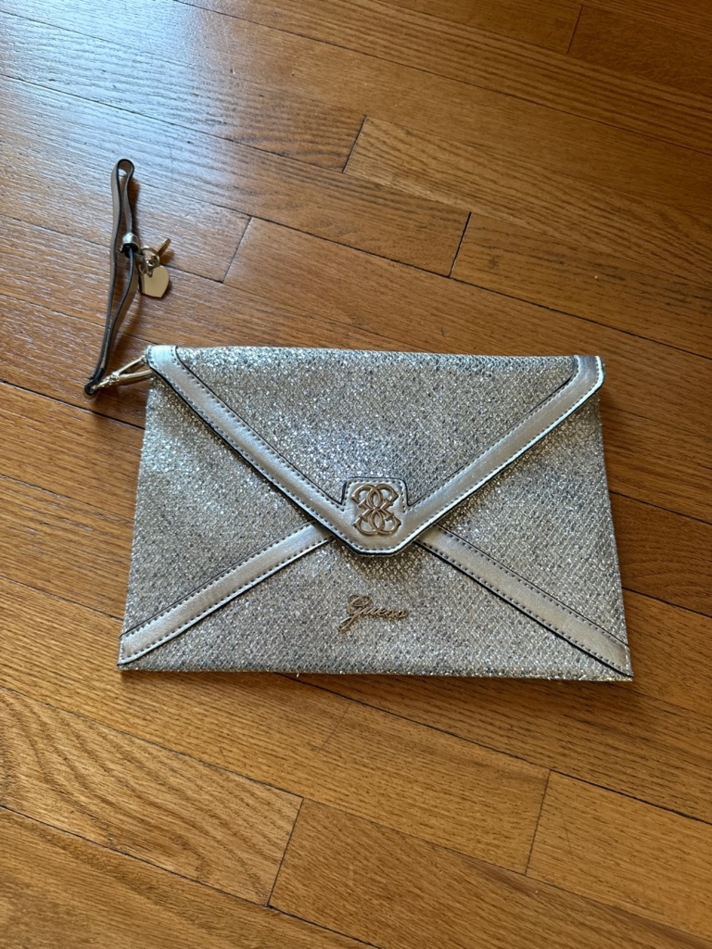Guess Silver Glitter Envelope Clutch